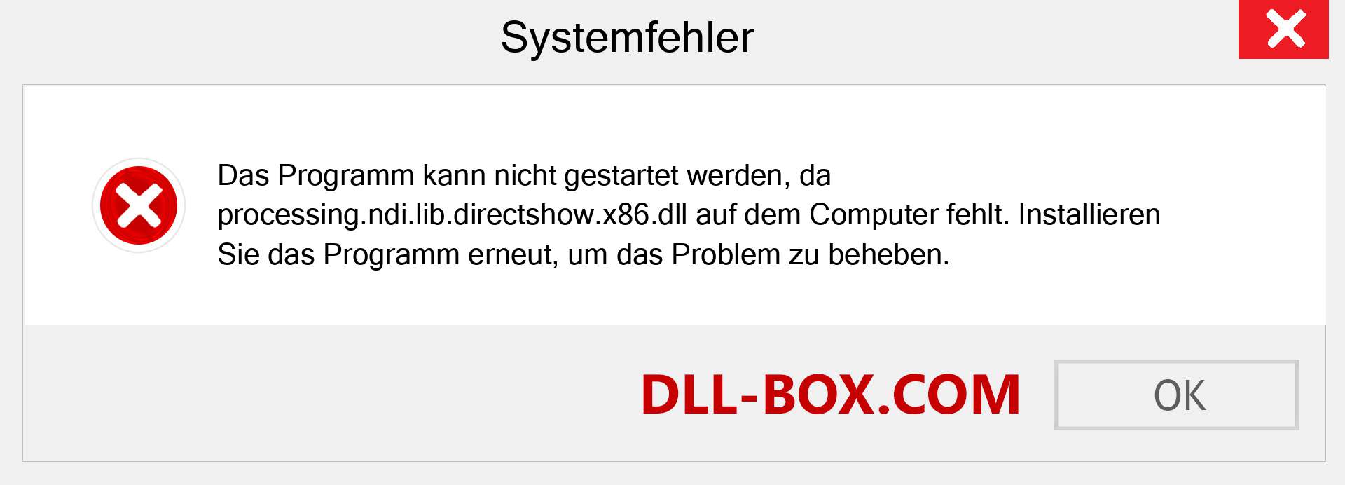 processing.ndi.lib.directshow.x86.dll-Datei fehlt?. Download für Windows 7, 8, 10 - Fix processing.ndi.lib.directshow.x86 dll Missing Error unter Windows, Fotos, Bildern