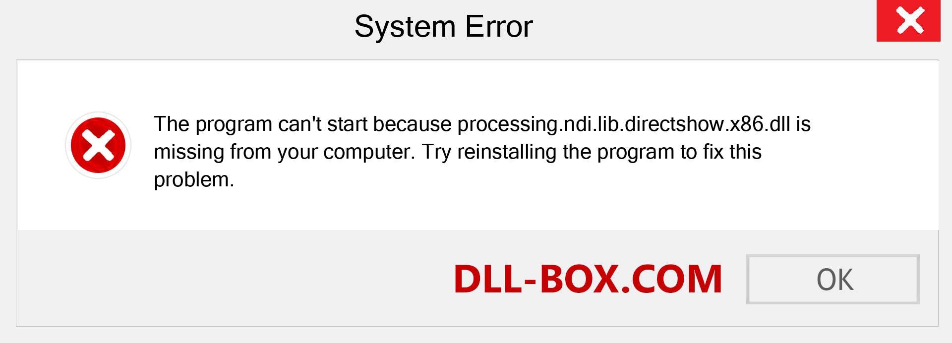  processing.ndi.lib.directshow.x86.dll file is missing?. Download for Windows 7, 8, 10 - Fix  processing.ndi.lib.directshow.x86 dll Missing Error on Windows, photos, images